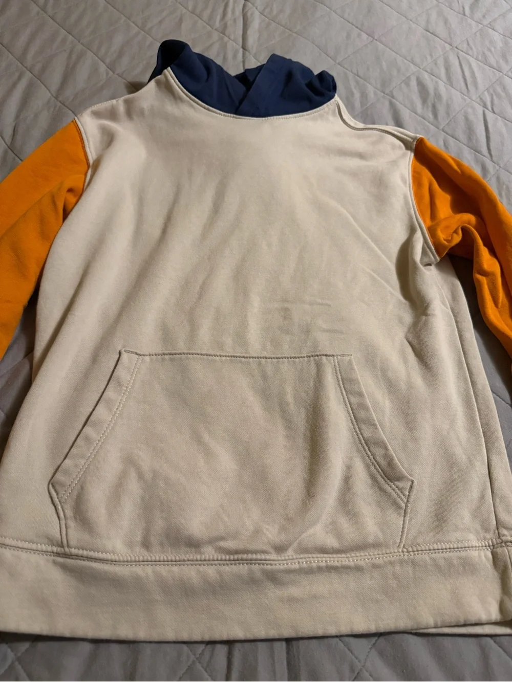 Old Navy Cream Hoodie with Orange Sleeves and Navy Hood